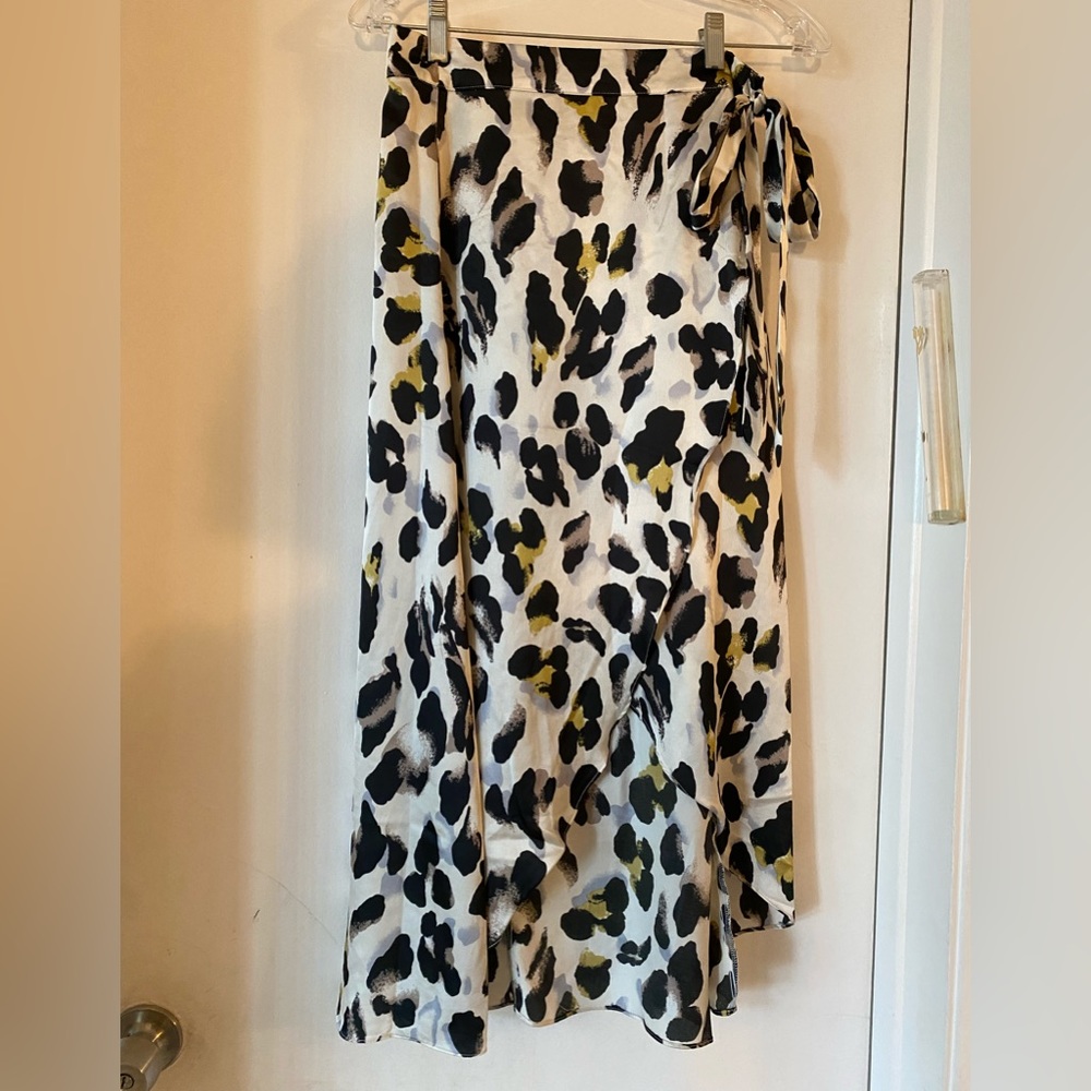 Animal print satin wrap skirt